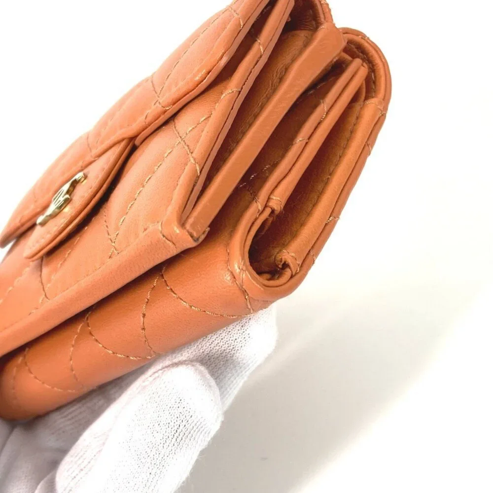 CHANEL Orange Lambskin Leather Logo Wallet - Picture 10 of 16
